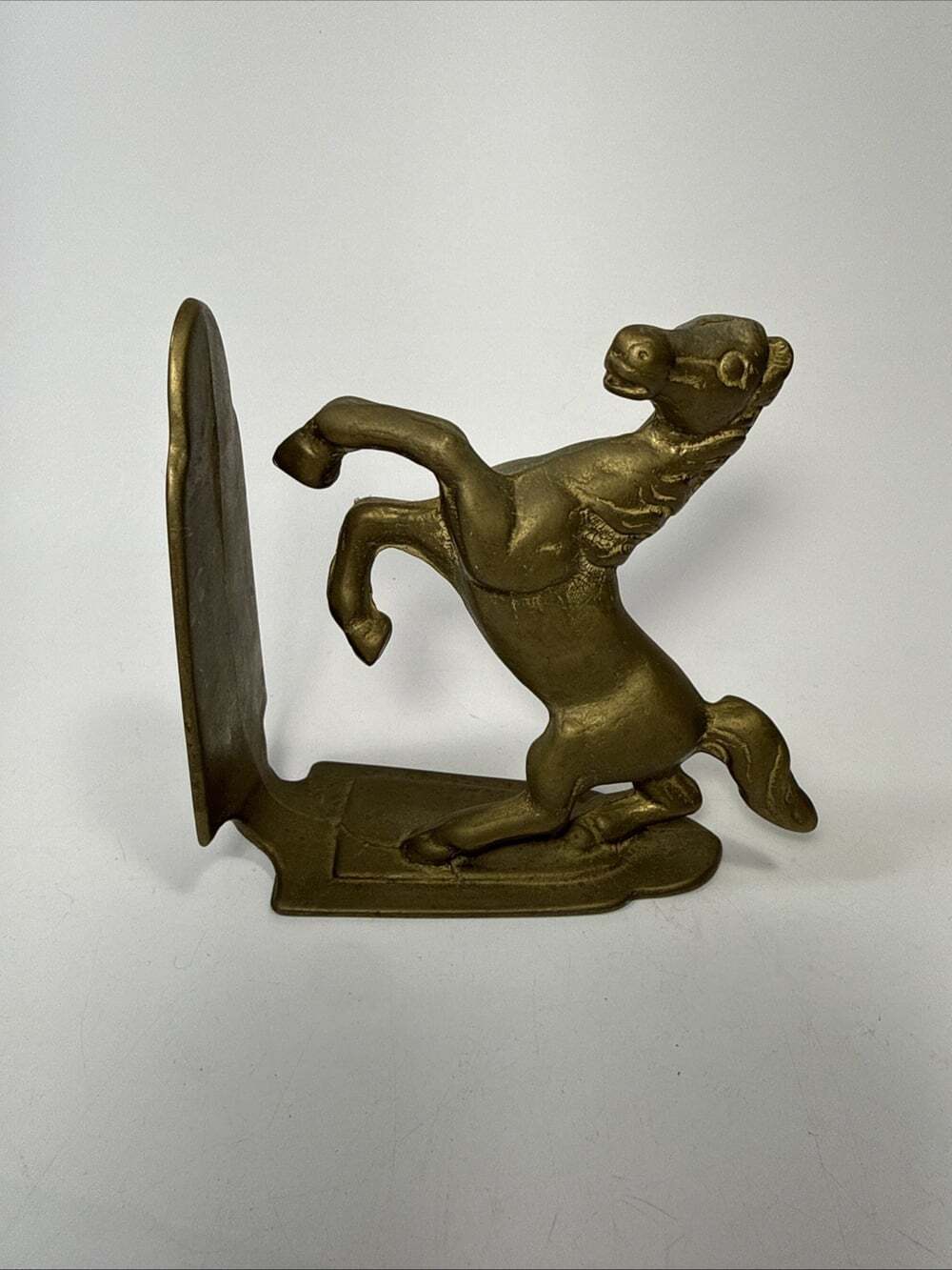 Vintage Solid Brass Rearing Horse Book End Singular One Piece